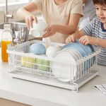 Kitchen Dish Drainer Plate Drying Rack Cup Cutlery Utensil Holder Carbon Steel