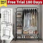 Heavy Duty Clothes Rail Hanging Garment Rack Shoe Storage 4 Hooks Open Wardrobe