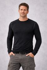 Mens Underwear Top Undershirt Inner Vest T-Shirt Size L 80% Merino Wool Black