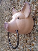 Cast Iron PIG HEAD Towel RING rail - Home Decor - Lovely Item / Gift #vo