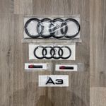 Audi A3 GLOSS BLACK BADGE SET OF FRONT & REAR RINGS BOOT TRUNK 2013-2020