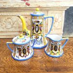 Noritake Coffee Pot Creamer & Sugar Set c1910, Faience Renaissance Style