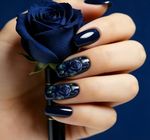 24x False Nails, Deep Blue Roses, Press on Nails with File and Pads