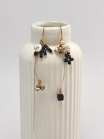 Crystal Jade Black Coral Beaded Asymmetric Earrings Night Sea Made in Japan