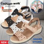 Cushion Walk Ladies Sandals T bar Touch Close Slingback Diamante Low Wedge Heel