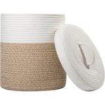  Round Fabric Storage Basket with Lid Stackable Woven Laundry Hamper Nursery Gif