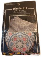WonderArt Vintage Quilt Blocks 6 Stamped Floral Wreath Quilt Blocks 17" X 17 New