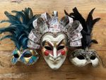 Set of 3 Venetian Masquerade/ Carnival Masks - Authentic & Handmade from Venice
