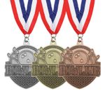 3 Pcs Bowling Award Medals with Neck Ribbons, Gold/Silver/Copper