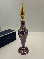 Vintage Bohemian Amethyst Glass Perfume Bottle Gold Gilt Ground Stopper