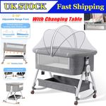 4in1 Baby Bedside Crib Sleeper Bassinet Height Adjustable Infant Newborn Cot Bed