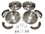 FORD FIESTA MK7 FRONT 2 BRAKE DISCS AND PADS REAR 2 DRUMS & SHOES & FITTING KIT