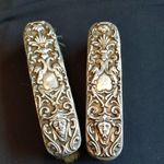 Antique 1892  Horton & Allday Hallmarked Silver Vanity 2 Brushes Set, Green man