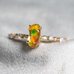 Mexican Fire Opal Diamond Engagement Ring 14K Yellow Gold