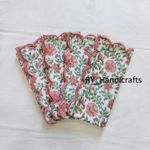 cloth Napkin hand Block printed cotton scalloped Dinner napkin ,  20 x 20 inch