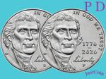 1776-2026 JEFFERSON NICKEL SemiQ P&D TWO UNCIRCULATED COINS SET from ROLLS