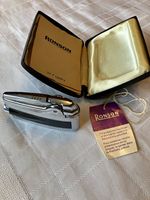 Ronson Pocket Cigarette Lighter V Motif Metal with Presentation Box/Case & Tag
