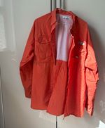 Columbia Men's Orange Fishing Button-Up Shirt Long Sleeve Pockets Size M
