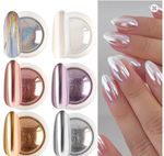 6pcs Chrome Mirror White Nail Powder Pigment Gold Silver Rubbing Holographic Aur