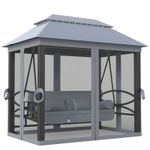 Outsunny 3 Person Canopy Gazebo Swing Outdoor Patio Lounge w/ Mesh Walls, Grey