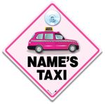 Personalised Pink Cab Car Sign, Custom Taxi Sign with Name, London Cabbie, 14cm