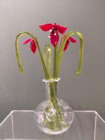 3 Beautiful Handmade Fine Glass Fuchsia Flowers in Glass Vase, Unique Gift Idea