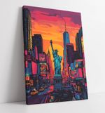 NEW YORK STATUE OF LIBERTY SUNSET- FRAMED CANVAS WALL ART PICTURE PRINT