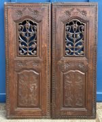 Pair Reclaimed Antique 1897 Hardwood Anglo Indian Carved Panels 100cm x 30cm 