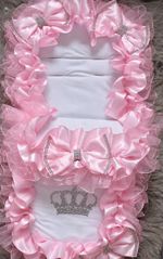 Baby Pink Double Bow Pram Cosy With Silver Glitter Crown