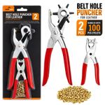 2pk Leather Puncher Pliers 100pcs Eyelets Belt Revolving Hole Punch Tool DIY Set