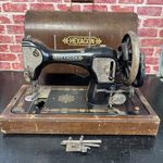 Antique C1910 Hexagon Hand Cranked Sewing Machine In Full Working Order