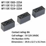 Hongfa Relays HF115F-JQX-115F- 005 012 024-2ZS4 8A 8-Pin 5V 12V 24V Power Relays