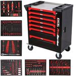 Excel Tool Box 7 Drawers 30" Roller Cabinet With 249 Piece Tool Kit Black