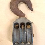 Vintage Metal 3-Sheave Triple Pulley Block with Hook (Triple Block)