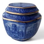 Wade Potteries Ringtons 80th Anniversary Blue White Gold Landmark Tea Caddy Pot