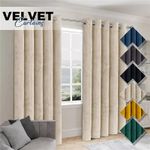 Luxury Crushed Velvet Curtains PAIR Fully Lined Eyelet Ring Top Ready Made