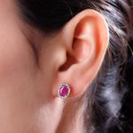 Ruby Studs, July birthstone earrings, 925 Silver Stud , Halo Stud Earring, Oval