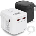 Universal Travel Adapter Worldwide Power Plug 1 USB C 2 USB A Ports EU US UK AU