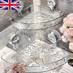 Suction Mounted Storage Shelf No Drill Clear Holder Bathroom Corner Shower Shelf