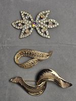 Vintage Gold Tone Brooch Lot Of 3 AB Rhinestones Textured Bright Shine