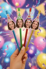 Personalized Photo Face Straws, Custom Birthday Party Disposable Drinking Straws