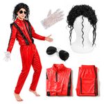 Kids 80s Pop Star Thriller Costume Set Wig Glove Glasses Fancy Dress Outfit