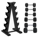 Space-Saving Dumbbell Rack with Rubber Hex Dumbbells (2x4/2x5/2x6kg)