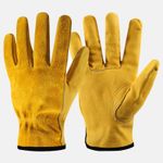Yellow Leather Gardening Work Gloves Thorn Proof Safety Protective Gloves Men
