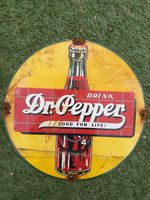 Vintage Enamel Dr Pepper Yellow Sign