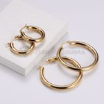 18ct Gold Plated Women Big Large 5mm Thick Round  Stainless Steel Hoop Earrings