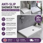Anti-Slip Shower Tray Slim 40mm Low Profile Stone Resin White Rectangular Square