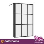 Bath Shower Screen Black Grid Square Door Fixed 800mm Framed Safety Glass Panel