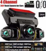 5G WiFi 4 Channel Dash Cam 360° Front Rear Inside DashCam,1080P Car Camera 128GB