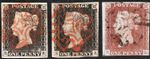 1840 SG2/7 1d BLACK/1d RED PLATE 1a/1b/1c MATCHED TRIO 4 MARGINS (EA)